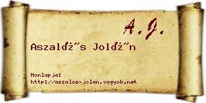 Aszalós Jolán névjegykártya