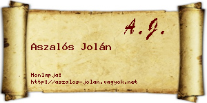 Aszalós Jolán névjegykártya